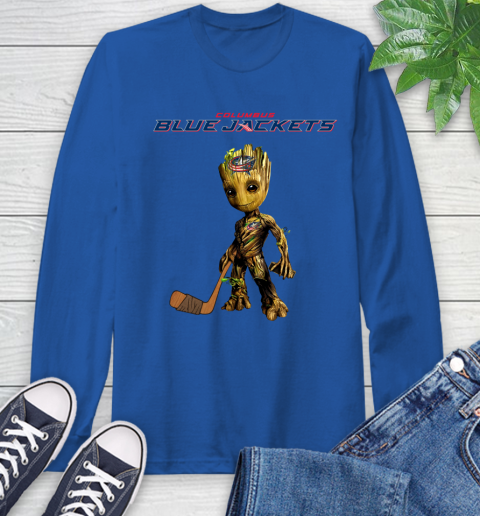 Columbus Blue Jackets NHL Hockey Groot Marvel Guardians Of The Galaxy Long Sleeve T-Shirt 9