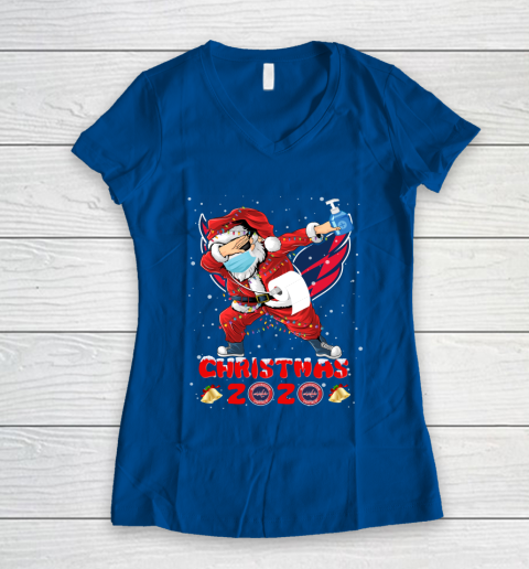 Washington Capitals Funny Santa Claus Dabbing Christmas 2020 NHL Women's V-Neck T-Shirt 7