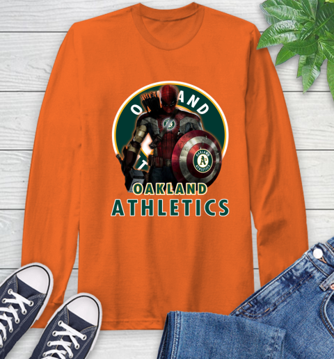 MLB Captain America Thor Spider Man Hawkeye Avengers Endgame Baseball Oakland Athletics Long Sleeve T-Shirt 5
