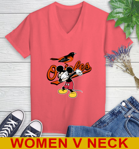 Baltimore Orioles MLB Baseball Dabbing Mickey Disney Sports Women's V-Neck T-Shirt 7