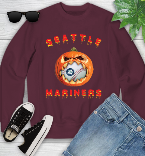 MLB Seattle Mariners Halloween Pumpkin Baseball Sports Youth Sweatshirt 5