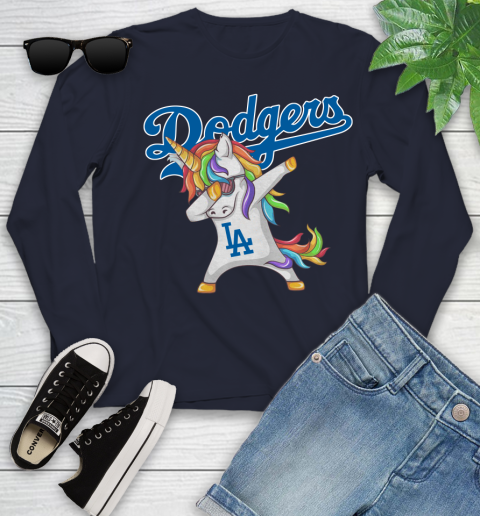 Los Angeles Dodgers MLB Baseball Funny Unicorn Dabbing Sports Youth Long Sleeve 3