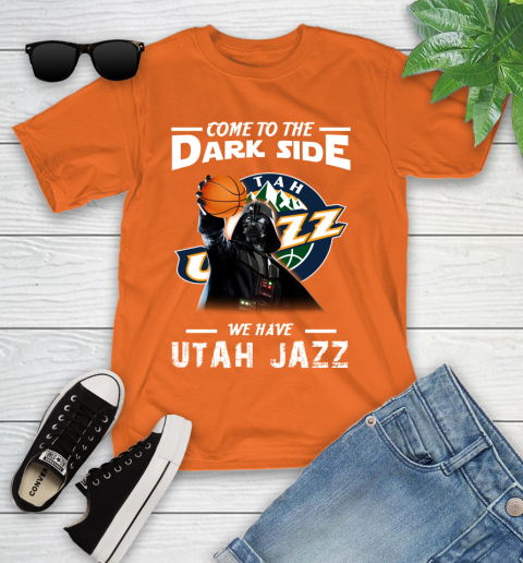 NBA Come To The Dark Side We Have Utah Jazz Star Wars Darth Vader Basketball Youth T-Shirt 9