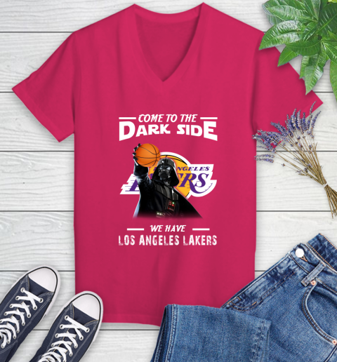 NBA Come To The Dark Side We Have Los Angeles Lakers Star Wars Darth Vader Basketball Women's V-Neck T-Shirt 9