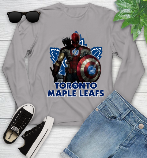 NHL Captain America Thor Spider Man Hawkeye Avengers Endgame Hockey Toronto Maple Leafs Youth Long Sleeve 5