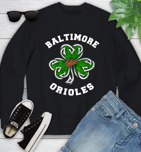 MLB Baltimore Orioles Three Leaf Clover St Patrick's Day Baseball Sports Youth Sweatshirt