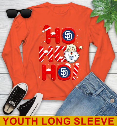 San Diego Padres MLB Baseball Ho Ho Ho Santa Claus Merry Christmas Shirt Youth Long Sleeve 3