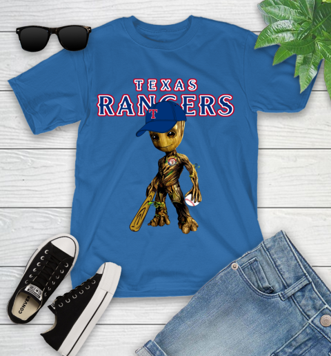 MLB Texas Rangers Groot Guardians Of The Galaxy Baseball Youth T-Shirt 9