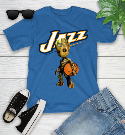 Utah Jazz NBA Basketball Groot Marvel Guardians Of The Galaxy Youth T-Shirt 9
