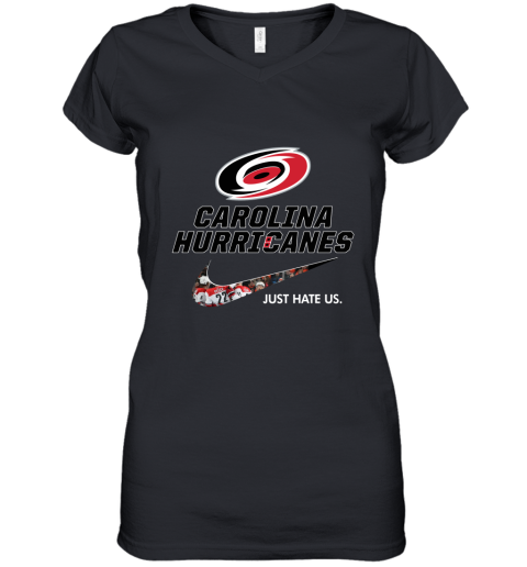 NHL Team Carilona Huricanes x Nike Just Hate Us Hockey Women's V-Neck T-Shirt