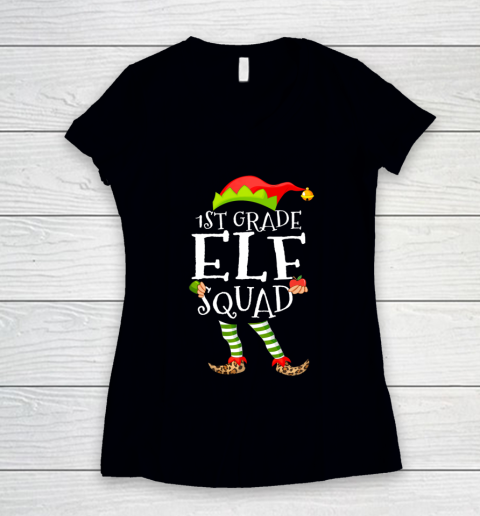 1st Grade Elf Squad Funny Elementary Teacher Christmas Gifts Women's V-Neck T-Shirt