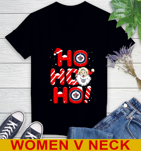 Winnipeg Jets NHL Hockey Ho Ho Ho Santa Claus Merry Christmas Shirt Women's V-Neck T-Shirt