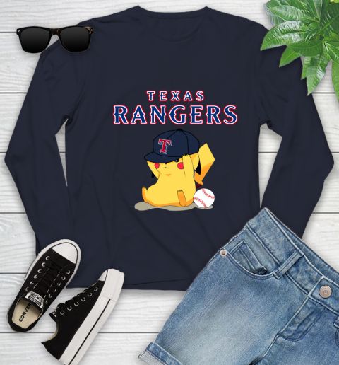 MLB Pikachu Baseball Sports Texas Rangers Youth Long Sleeve 3