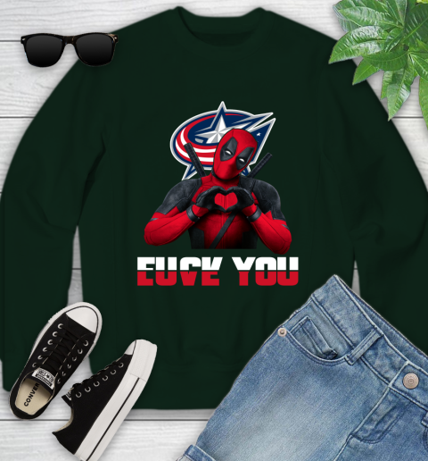 NHL Columbus Blue Jackets Deadpool Love You Fuck You Hockey Sports Youth Sweatshirt 9