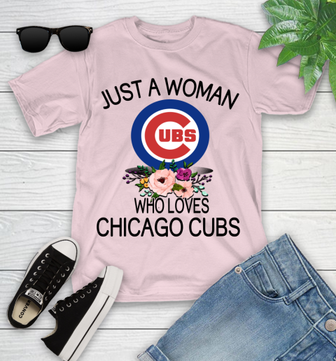 MLB Just A Woman Who Loves Chicago Cubs Baseball Sports Youth T-Shirt 7