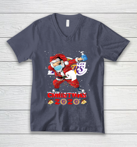 Los Angeles Lakers Funny Santa Claus Dabbing Christmas 2020 NBA V-Neck T-Shirt 7