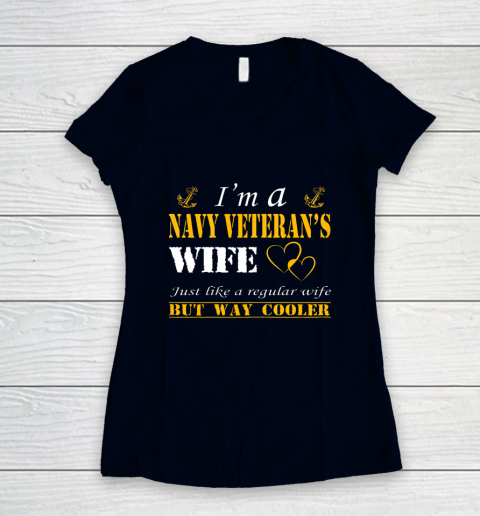 Womens I am a Navy veterans wife t shirt Navy veteran Women's V-Neck T-Shirt 2
