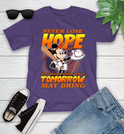 Baltimore Orioles MLB Baseball Mickey Disney Never Lose Hope Youth T-Shirt 3
