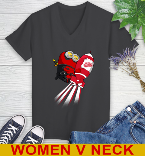 NHL Hockey Detroit Red Wings Deadpool Minion Marvel Shirt Women's V-Neck T-Shirt 8