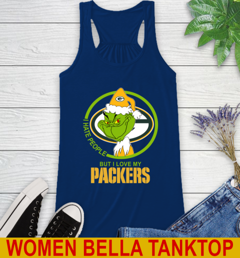 Green Bay Packers NFL Christmas Grinch I Hate People But I Love My Favorite Football Team Racerback Tank 9