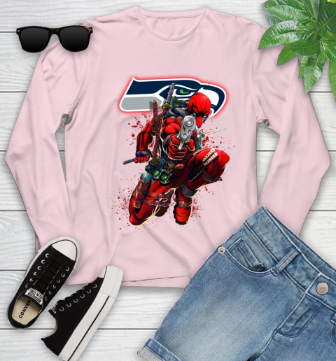 NFL Deadpool Marvel Comics Sports Football Seattle Seahawks Youth Long Sleeve 10