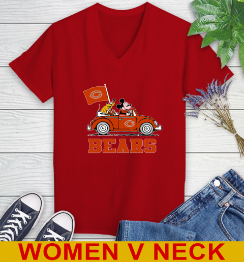 NFL Football Chicago Bears Pluto Mickey Driving Disney Shirt Women's V-Neck T-Shirt 12