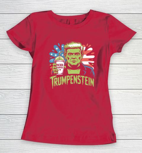 Trumpenstein Funny Iced Coffee Drink Halloween 4th of July USA Flag Women's T-Shirt 7