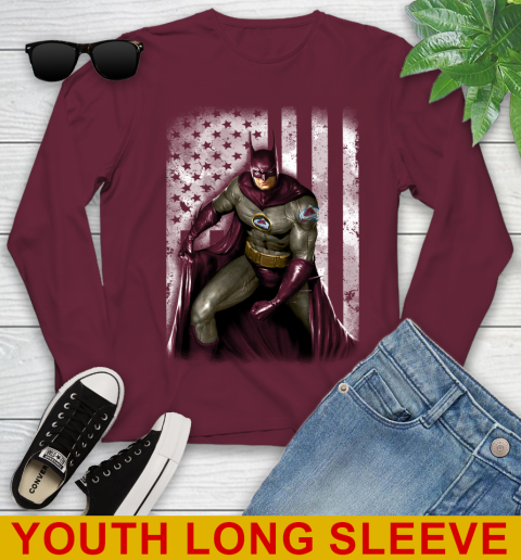 Colorado Avalanche NHL Hockey Batman DC American Flag Shirt Youth Long Sleeve 6