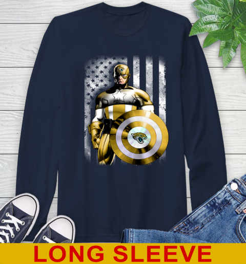 Jacksonville Jaguars NFL Football Captain America Marvel Avengers American Flag Shirt Long Sleeve T-Shirt 3
