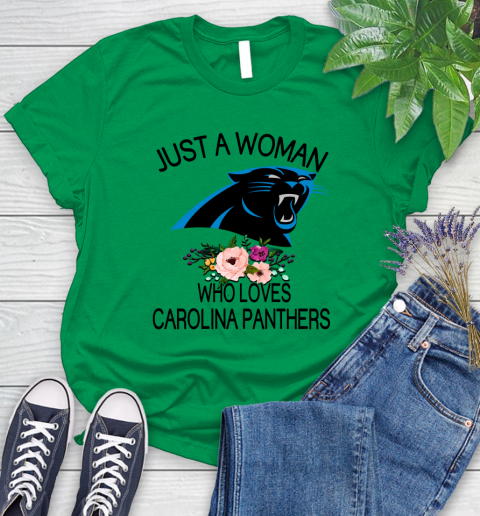 NFL Just A Woman Who Loves Carolina Panthers Football Sports Women's T-Shirt 4