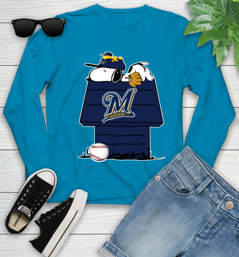 MLB Milwaukee Brewers Snoopy Woodstock The Peanuts Movie Baseball T Shirt Youth Long Sleeve 7