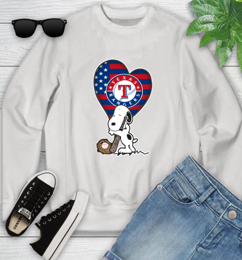 Texas Rangers MLB Baseball The Peanuts Movie Adorable Snoopy Youth Sweatshirt