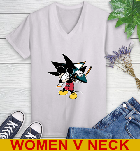 San Jose Sharks NHL Hockey Dabbing Mickey Disney Sports Women's V-Neck T-Shirt