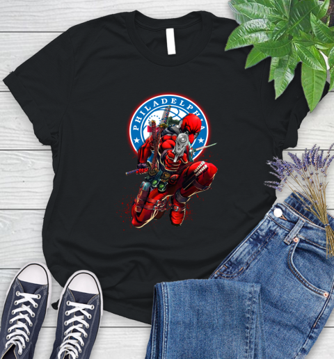 NBA Deadpool Marvel Comics Sports Basketball Philadelphia 76ers Women's T-Shirt 2