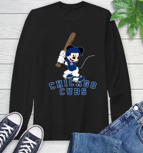 MLB Baseball Chicago Cubs Cheerful Mickey Mouse Shirt Long Sleeve T-Shirt