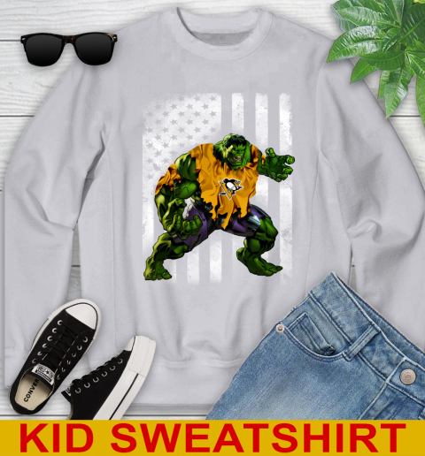 Pittsburgh Penguins Hulk Marvel Avengers NHL Hockey American Flag Youth Sweatshirt 3