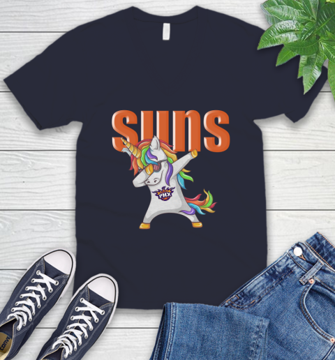 Phoenix Suns NBA Basketball Funny Unicorn Dabbing Sports V-Neck T-Shirt 3
