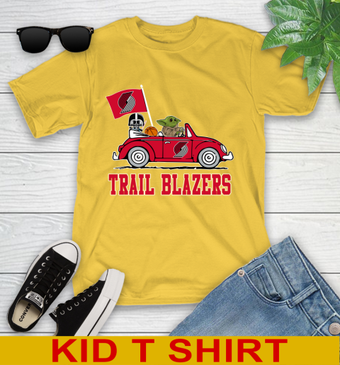 NBA Basketball Portland Trail Blazers Darth Vader Baby Yoda Driving Star Wars Shirt Youth T-Shirt 8