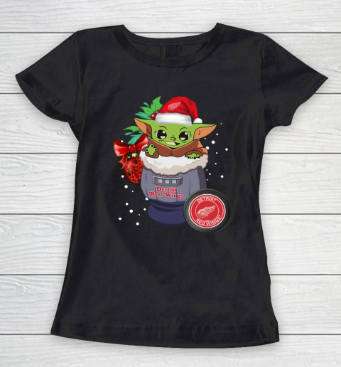 Detroit Red Wings Christmas Baby Yoda Star Wars Funny Happy NHL Women's T-Shirt 2