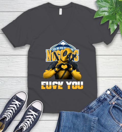 NBA Denver Nuggets Deadpool Love You Fuck You Basketball Sports V-Neck T-Shirt 4
