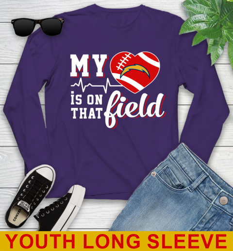 NFL My Heart Is On That Field Football Sports Los Angeles Chargers Youth Long Sleeve 4