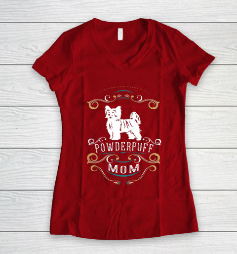 Dog Mom Shirt Powderpuff Mom Chinese Crested Dog Women's V-Neck T-Shirt 8