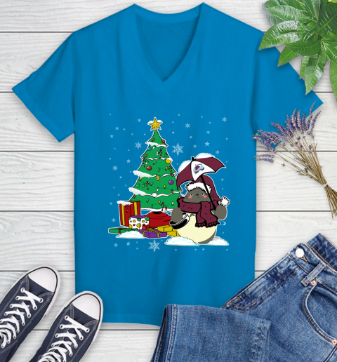 Colorado Avalanche NHL Hockey Cute Tonari No Totoro Christmas Sports Women's V-Neck T-Shirt 7