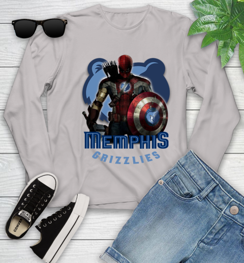 Memphis Grizzlies NBA Basketball Captain America Thor Spider Man Hawkeye Avengers Youth Long Sleeve 12
