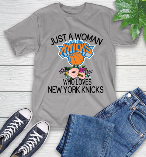 NBA Just A Woman Who Loves New York Knicks Basketball Sports T-Shirt 4