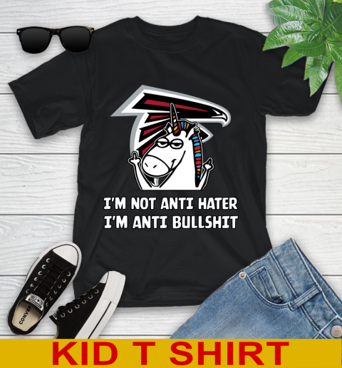 Atlanta Falcons NFL Football Unicorn I'm Not Anti Hater I'm Anti Bullshit Youth T-Shirt 2