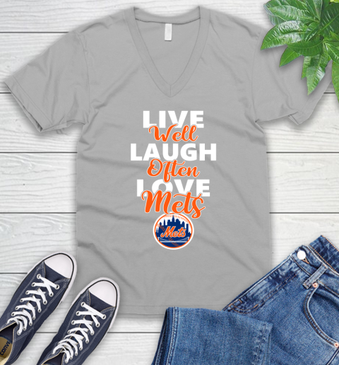 MLB Baseball New York Mets Live Well Laugh Often Love Shirt V-Neck T-Shirt 3