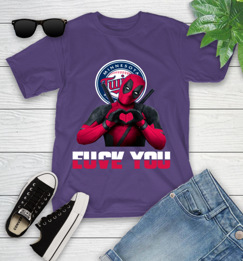 MLB Minnesota Twins Deadpool Love You Fuck You Baseball Sports Youth T-Shirt 3