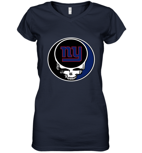 NFL New York Giants Grateful Dead Rock Band Football Sports upDZWHUnBQH women v neck t shirt 39 95 151514 front navy