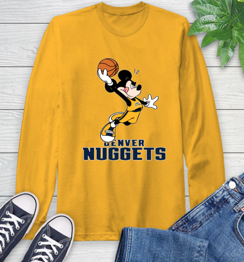 NBA Basketball Denver Nuggets Cheerful Mickey Mouse Shirt Long Sleeve T-Shirt 3
